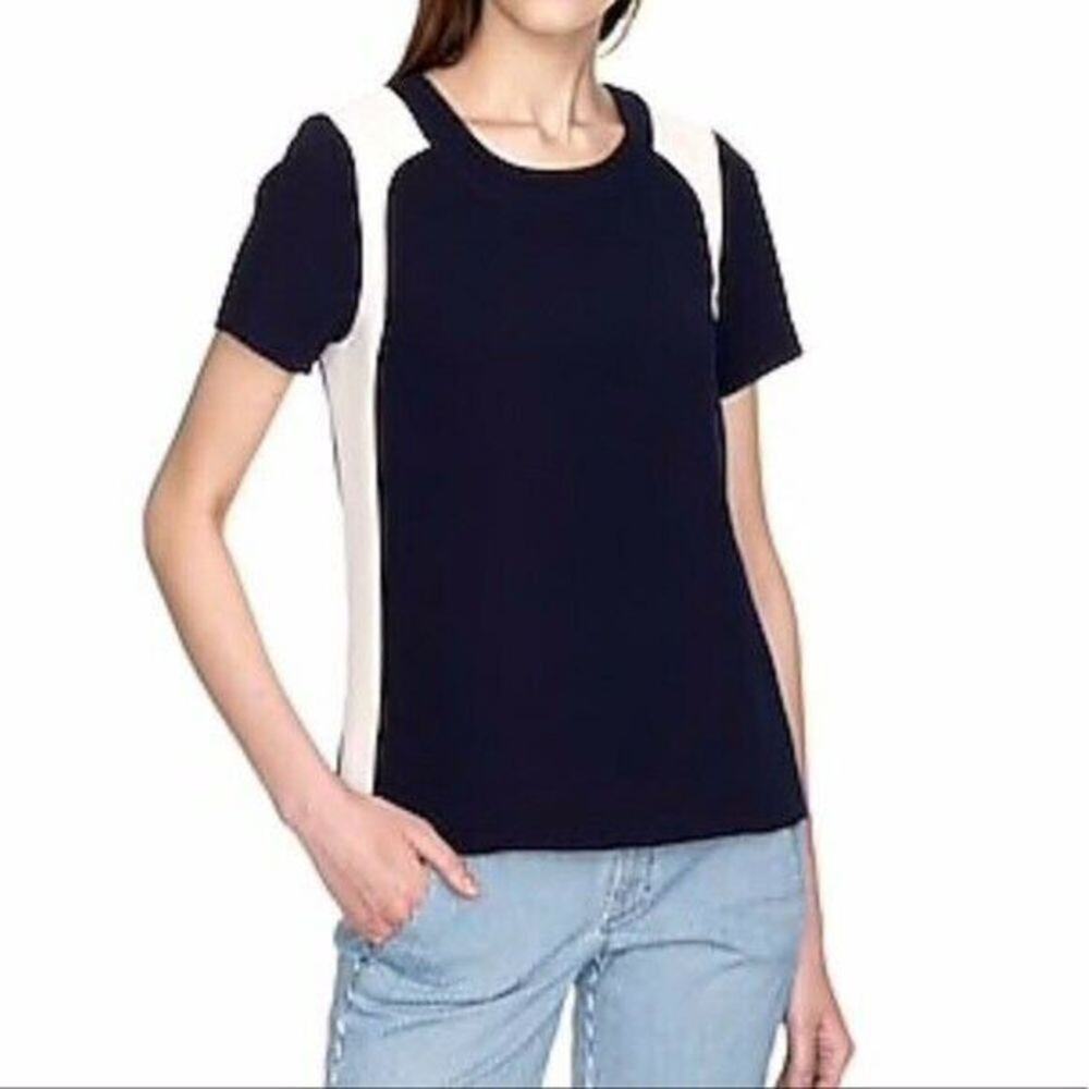 J.CREW Color Block Crepe T-Shirt Size 00 Top Blouse Navy White